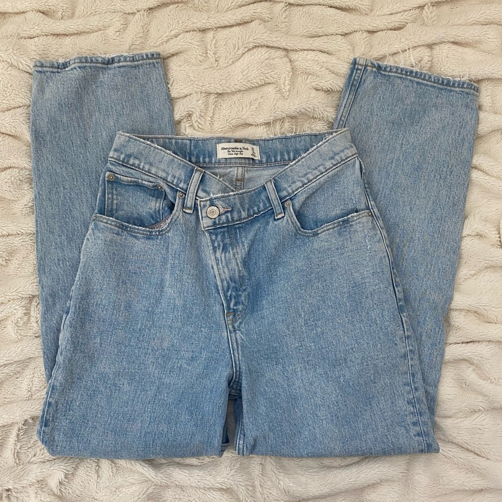 Abercrombie & Fitch 90s Straight Ultra High Rise jeans criss-cross waist Sz 27/4 - Picture 2 of 8